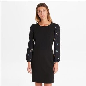 Karl Lagerfeld Paris Black Shift Dress Floral Embroidered Long Sleeve